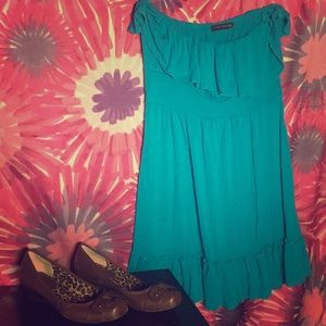 Blue dress + Brown heels